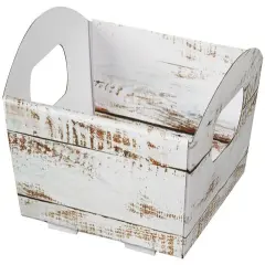 Pack/6: Distressed White Wood Presentation Trays - 8-1/4 x 7-1/2 x 2-1/2"