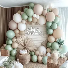 Sage Green White Balloon Garland Double Stuffed Dusty Green Cream Sand White Beige Latex Neutral Balloons Arch Kit for Boho Baby Bridal Shower Birthday Wedding Baptism Decoration