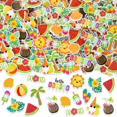 300Pcs Summer Foam Stickers Hello Summer Gnome Tropical Beach Watermelon Hawaii Decals Mixed Bulk Cartoon Self-Adhesive Decorative for DIY Art Craft Scrapbook Journal Party Supplies