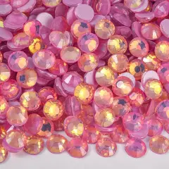 Flatback Rhinestones Round Gems, 1440pcs Luminous Series Glass Stone Neon Gems Non Hotfix Crystal Rhinestones for Nail Charms Crafts Clothes Tumblers,Rose Luminous Opal,SS10.