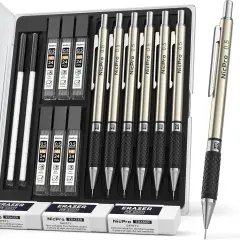 0.5 mm Art Mechanical Pencils Set in Gift Case, 6 PCS Metal Drafting Pencil 0.5mm with 6 Tube HB Lead Refills & 18 PCS Eraser Refills for Adults, Children, Artist Writing, Drawing, Sketching