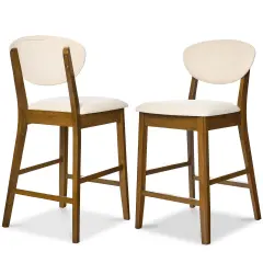 Best Choice Products 2-Piece Mid-Century Modern Wood and Upholstered Counter Height Bar Stool Set Walnut/Cream