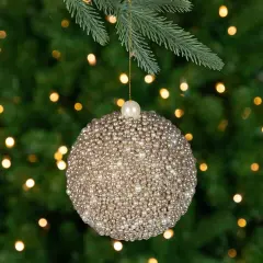 Northlight Glittered Beads Christmas Ball Ornament - 4" - Gold
