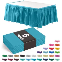 Ruffle Disposable Table Skirt 14 Ft Long Pleated Table Skirts with Adhesive Strip &ndash; Fits 6ft+ Rectangle or Round Tables &ndash; Ideal for Birthday Parties, Gender Reveal, Baby Showers & Event Decorations 6 pack by Exquisite Turquoise