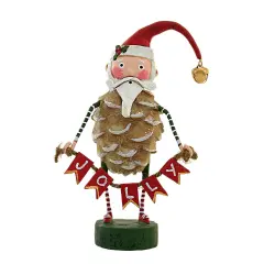 Lori Mitchell 6.75 In Jolly Jingle Santa Christmas Figurine , Lightweight Christmas Decor Christmas Pinecone Bell Red