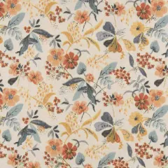 Aqua - Aqua & Teal,Orange & Rust Floral Upholstery Fabric 54 Inches"