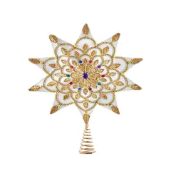 White and Gold Jeweled Star Treetop - 16 Inch