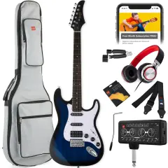 Best Choice Products Beginner Electric Guitar Kit w/ Headphone Amp, Padded Gig-Bag, Headphones Hollywood Blue/White
