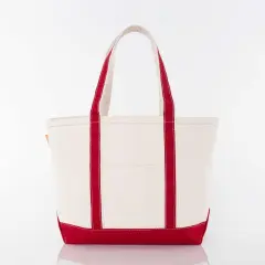 Medium Classic Tote -- 18 oz. Heavyweight Durable Canvas -- Natural Canvas & Red Color
