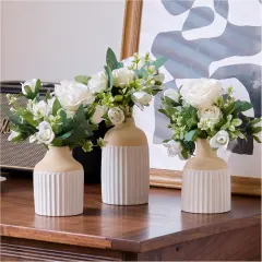 3 Pcs Silk Roses Artificial Flowers with Vase, Fake Flowers in Vases