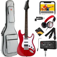 Best Choice Products Beginner Electric Guitar Kit w/ Headphone Amp, Padded Gig-Bag, Headphones Cherry Red/White