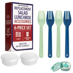 Impresa 6 Piece Lunch Box Accessories Set Compatible With Bentgo All in One Salad Container - 4 Salad Box Forks & 2 Small Dressing Containers - Reusable Dressing Containers with Lids