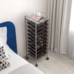 Seville Classics 10-Drawer Organizer Cart, 12.8" W x 15.35" D x 38.2" H Black