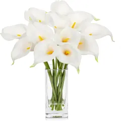 Fake Flowers in Vase 12&ldquo; Artificial Calla Lily Pure-White Flowers Arrangement with Vase and Faux Water for Home Decor Dining Table