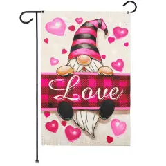 G128 Happy Valentine&rsquo;s Day Love Gnome Garden Flag 12x18 In Double Sided Valentine's Day Yard Garden Lawn Decoration
