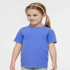 Rabbit Skins &reg; Toddler Girls' Ruffle Neck Fine Jersey Crewneck Short Sleeve Tee Carolina blue