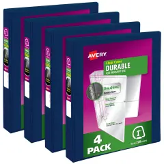 Avery 1" Durable View 3 Ring Binders, Slant Rings, 220-Sheet Capacity, Blue, 4 Pack (17705)