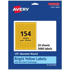 Avery Bright Yellow Paper Labels, 0.5" Diameter Round