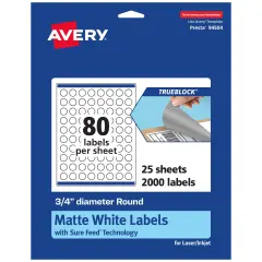 Avery TrueBlock Matte White Paper Labels,3/4" diameter Round