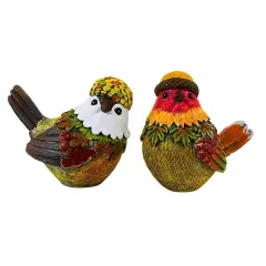 Transpac 4.0 Inch Acorn Harvest Birds Fall Figurine Set , Thanksgiving Decor Fall Thanksgiving Leaves Multicolored
