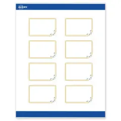 Avery Printable Rectangle Labels, Gold Double Border with Florals, 2" x 3", Matte White Rectangle Labels, Permanent, Laser/Inkjet, 80ct, Great for Product Labels