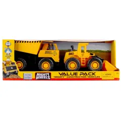 Mighty Wheels: 2 Pack Construction Vehicles - 7" Dump Truck & Front Loader - Value Pack, Load & Haul Toy Set, Durable Indoor-Outdoor Play, Kids Age 3+