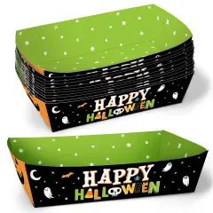 Big Dot of Happiness Jack-O'-Lantern Party Paper Food Trays, Disposable Food Boats for Kids Halloween Party, Double-Sided Meal Holders - 12 Ct