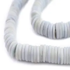 The Bead Chest 8mm Pastel Blue Bone Button Beads: Nepal Flat Round Disk Heishi Beads for DIY Necklace Jewelry Making