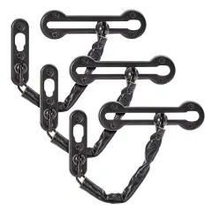 3-Pack Stainless Steel Chain Door Lock with Faux Leather Chain Sleeve, 7.2-Inch Slide-Type Safety Chain Locks for Inside Door, Single-Hung and Double-Hung Windows (Black)