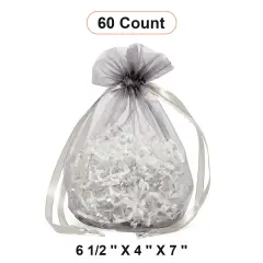 Wide Round Flat Bottom Organza Bags 6 1/2 '' X 4 '' X 7 '' for Elegant Wrapping Silver