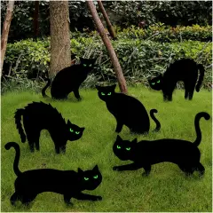 6ct Black Cat Decor Yard Signs with Stakes, Halloween Decorations Outdoor