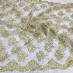 1 Yard Elegant Corded Lace Fabric Embroidered Bridal Mesh for Dresses 50" Width Gold