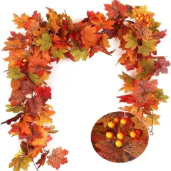 2 Pack Fall Garland Maple Leaves Outdoor 5.8Ft/Pieces Fall Hanging
