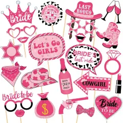 25 Pcs Valentine's Day Bachelorette Photo Booth Props, Funny Cowgirls Bride's Last Ride Selfie Photobooth Props, Creative Party Decoration Supplies