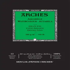 Arches Aquarelle Cold Pressed Watercolor Pad 11.69"X16.53"- 140lb, 12 Sheets