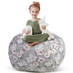 Creative QT Stuff &rsquo;n Sit Large 33&rsquo;&rsquo; Bean Bag Storage Cover for Stuffed Animals & Toys, Giant Beanbag Chair for Kids Ages 3&ndash;14, Bedroom Organizer for Christmas, Gray Floral