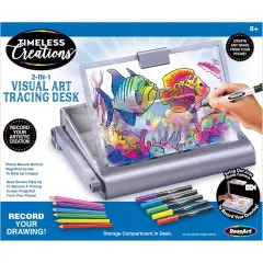 Cra-Z-Art: Timeless Creations - 2-In-1 Visual Art Tracing Desk - 12pc Light Box Drawing Designer Set, Phone Holder, Markers & Color Pencils, Kids 8+