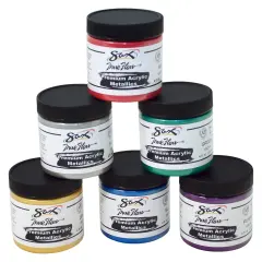 Sax Premium Heavy-Bodied Acrylic Paint, 4 Ounce Jars, Assorted Metallic Colors, Set of 6
