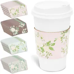 100 Pack Disposable Floral Paper Coffee Cup Sleeves, Drink Sleeves for Cups, 4 Colors (2.5 In) Multicolor