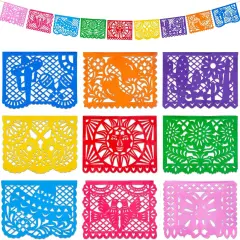 Mexican Party Decoration, 18 Feet Plastic Papel Picado Fiesta Banner Cinco de Mayo Decor Mexican Birthday Party