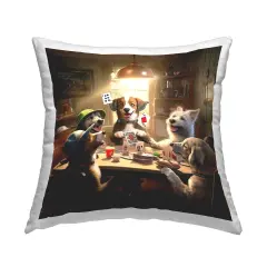 Dogs Playing Cards Design by Jim Baldwin Throw Pillow 