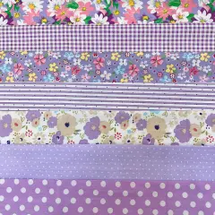 7Pcs Purple Flower Cotton Fabrics - 9.8" x 9.8"
