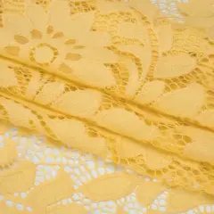1 Yard Sunshine Yellow Floral Re-Embroidered Lace Fabric Nylon Cotton Sheer Overlay 54 Inch Wide