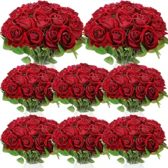 80 Pcs Rose Artificial Flowers Bouquet(Wine Red)