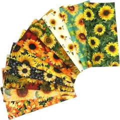 10 Pieces, Sunflower, 25x25cm,Quilting Fabric 100% Cotton Craft Fabric Bundle