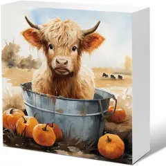 Fall Decor Autumn Pumpkin Cow Sign Tabletop Decor