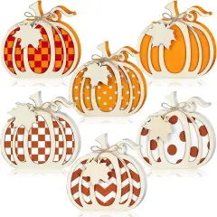 6 Pcs 3D Fall Wooden Pumpkin Tabletop Signs Decorations