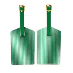 Green Stripe Luggage Tag Set &ndash; 2-Pack Durable Vegan Leather ID Tags for Stylish & Secure Travel Organization