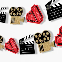 Big Dot of Happiness Red Carpet Garland Banner, Movie Night Party Banner, 30 Feet of Cord, 15 Double-Sided Clapboard, Movie Tickets, Film Reel Decorations