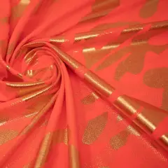 Nugi Foil Printed Spandex Fabric Bright Orange/G